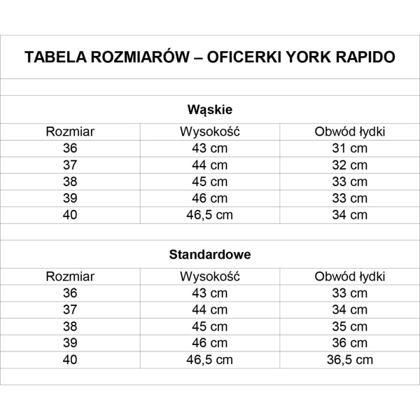 Oficerki jeździeckie Rapido wąskie York